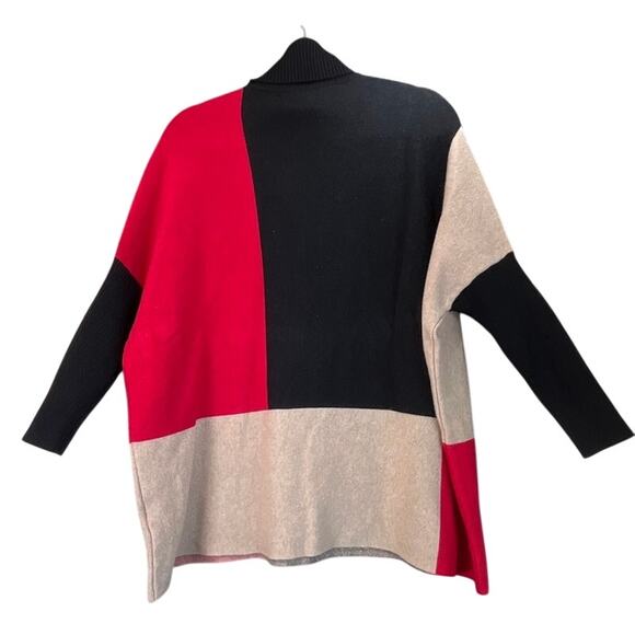 Chico’s Women’s S/M block Color Red/Black Turtle Neck Oversized Loose Sweater - Picture 2 of 7